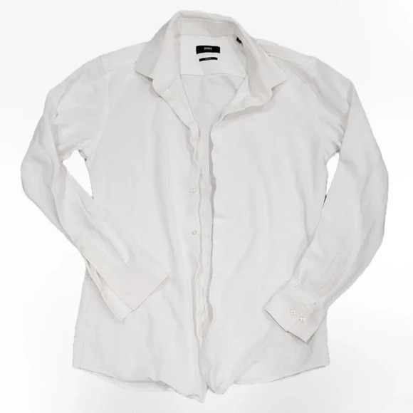 Boss Hugo Boss White Waffle Knit Slim Casual Button Down 40 - Picture 1 of 3